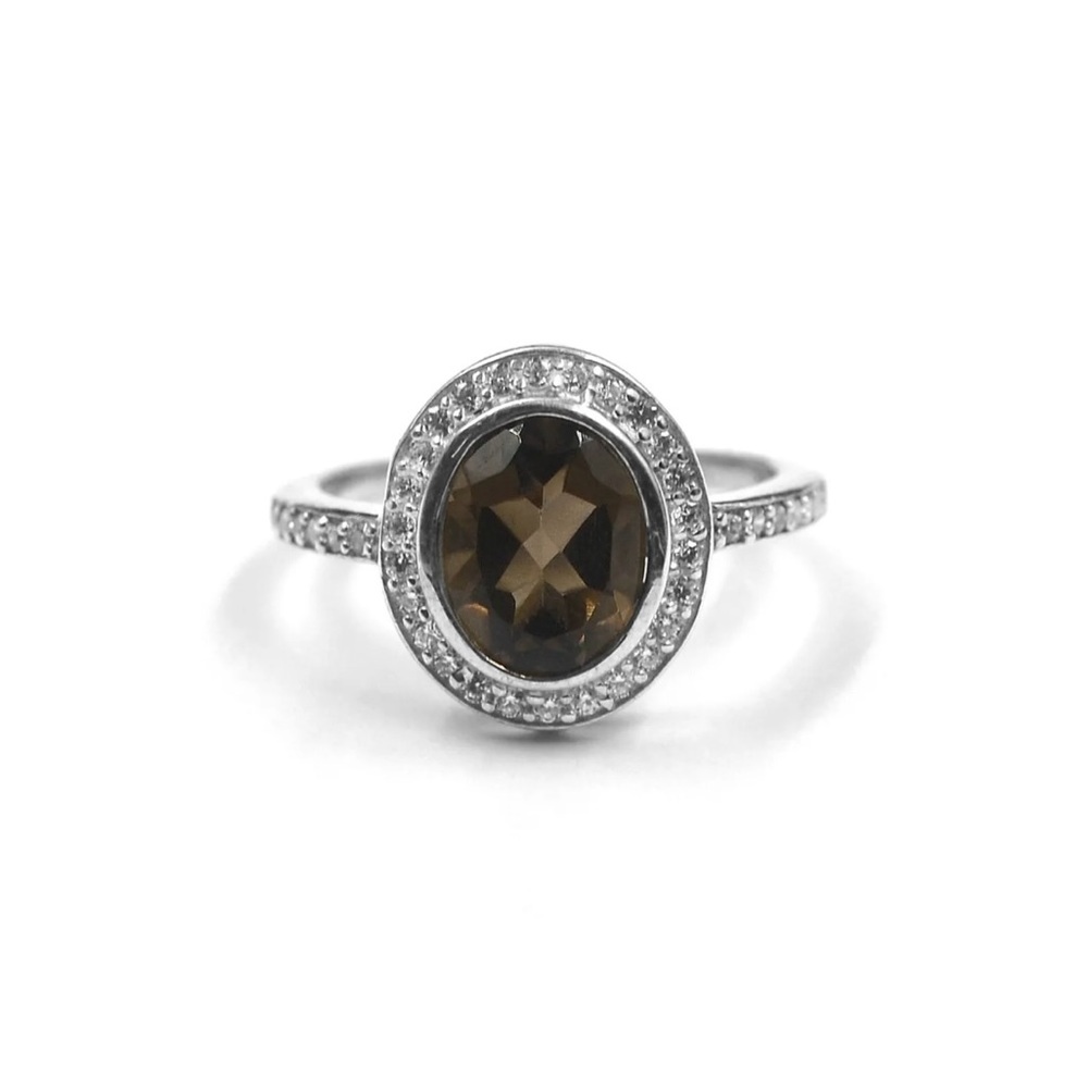 Lovely NWB Sterling Smokey Quartz & Cubic Zirconia Ring